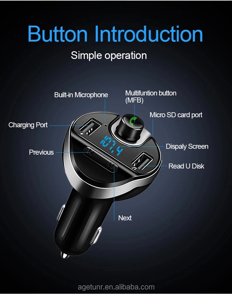 Agetunr T20 Bluetooth Support Mp3/wma/flac/wav Format Car Bluetooth Mp3