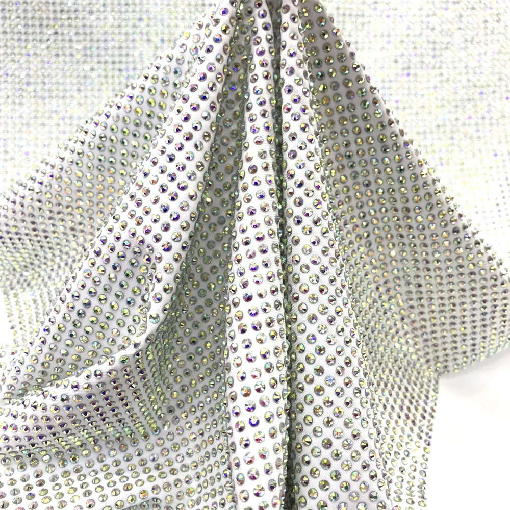 

va135 hot fix stretch full crystal fabric mesh for wedding dress rhinestone fabric mesh by meter