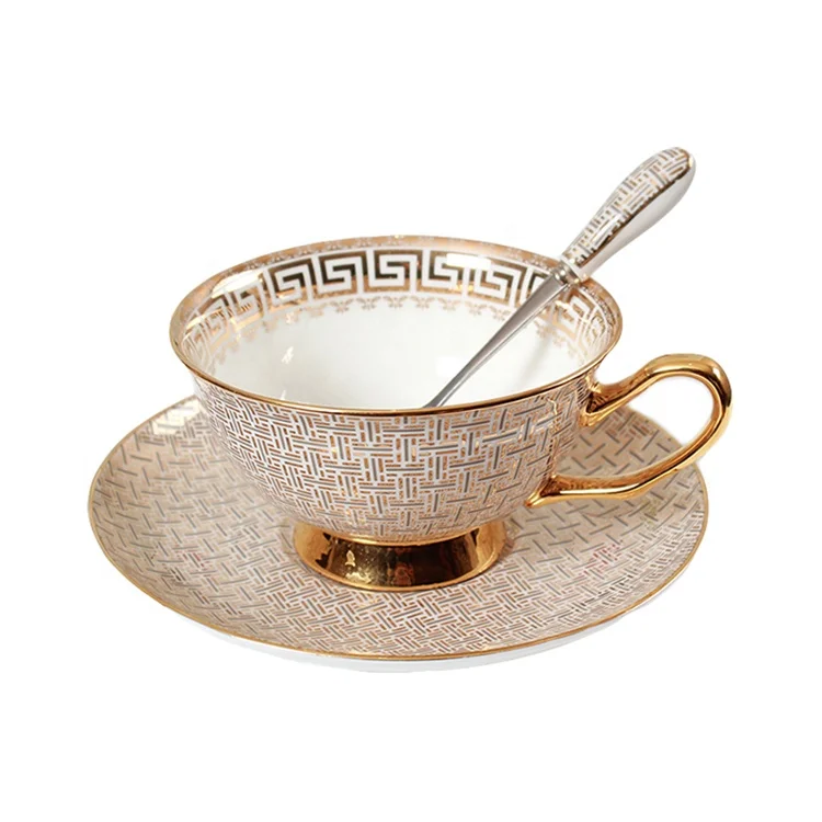 

2020 New Design Ceramic Coffee Cup and Saucer Bone China Tea Cup and Saucer Set in Gold