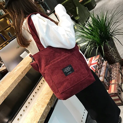 

Women Corduroy Shopping Bags Reusable Tote Ladies Casual Shoulder Bag Foldable Beach Shopping Bag Cotton Cloth Female Handbag