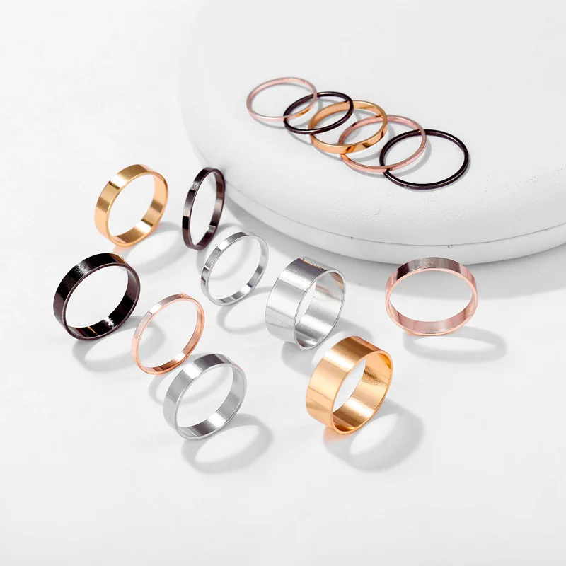 

Fashionable three-color ring 14-pieces joint ring set for Women, Ab/gold/rose gold