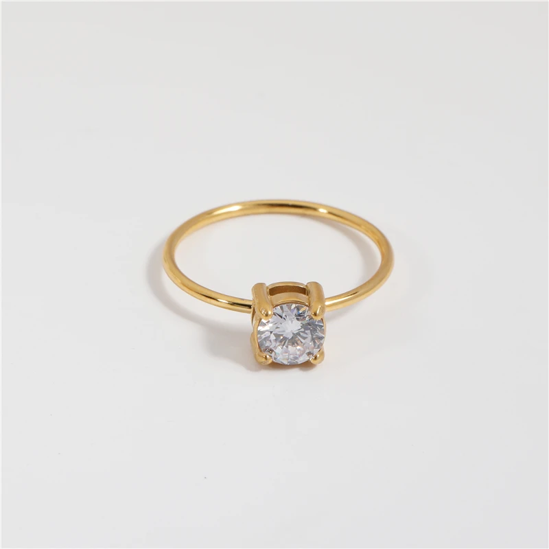 New Non Tarnish & Waterproof Simple Round Diamond Stainless Steel Rings for Women Gold Jewelry