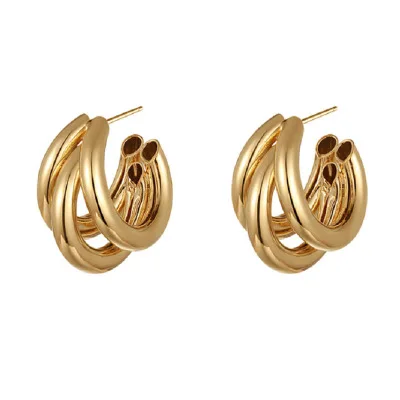 

Light Luxury 14 Gold Plated Jewelry Earrings 925 Sterling Silver Ring Circle Earrings, Gold, white gold