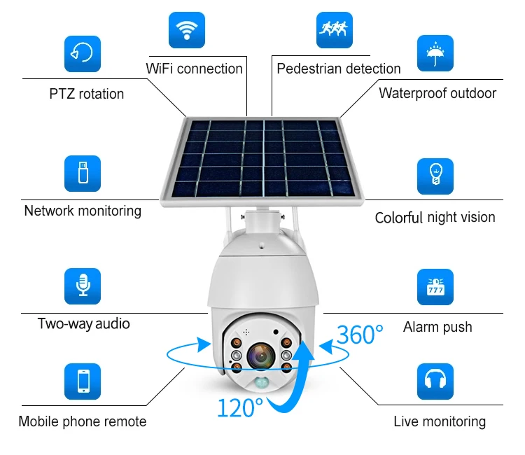 UBOX S10 1080P açık güneş enerjili Wifi kablosuz 4G 3G 5G gözetim kapalı devre kameralar PTZ güvenlik kamera güneş enerjisi sistemleri