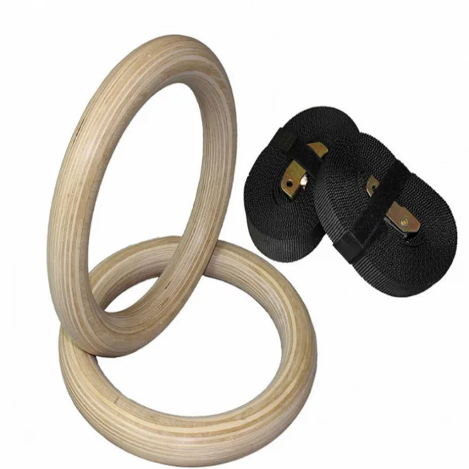 

Fitness Strength Training Wooden Fitness Gym Sports Exercise Gymnastic Rings With Straps Olympic rings, Custom colors