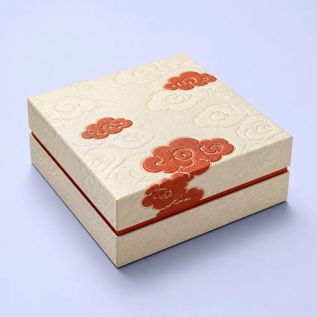 Cream Textured Box with Embossed Swirling Clouds