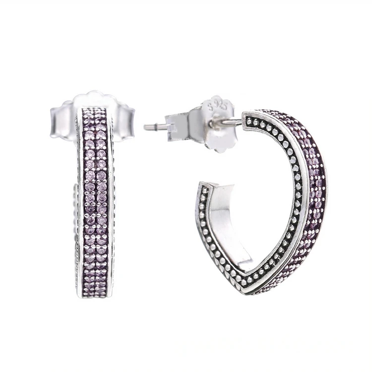 

New arrival fashion purple rhinestone big hoop earrings silver 925