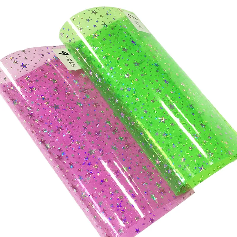0.8MM Star Design Glitter Holographic PVC Film Different Color Popular 3D Holographic Film for Making Book Cover Decorative Film