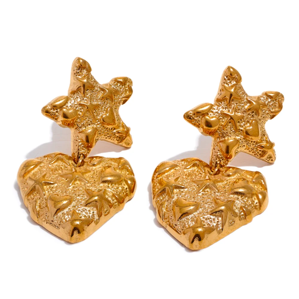 

JINYOU 999 Stainless Steel Seaside Star Heart Drop Earrings Gold Color Statement Fashion Metal Waterproof Jewelry Women Bijoux