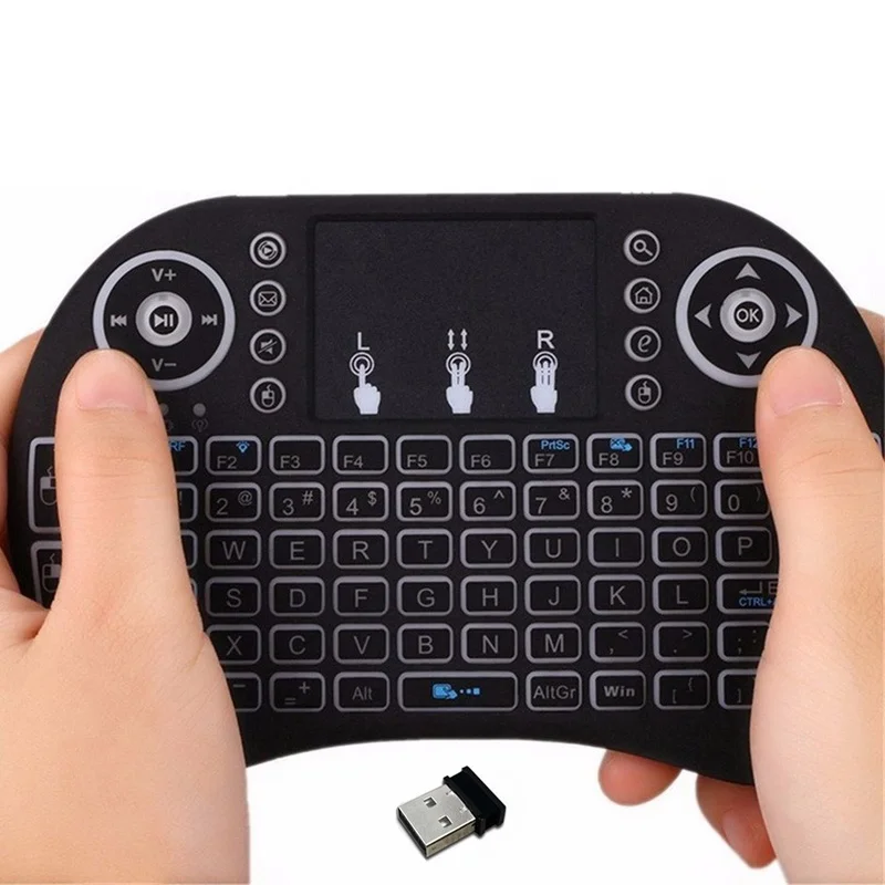 

7 Colors Backlit 2.4G Wireless Mini Keyboard i8 Touchpad Air fly mouse Key Board For Android TV Box, Black