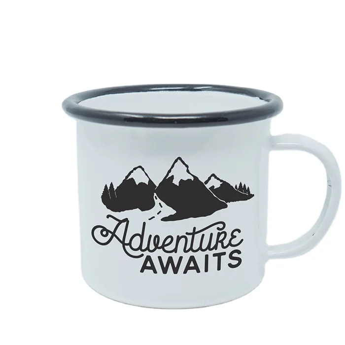 

8cm 9cm 10cm custom printed carbon steel enamel metal camping mug customized color logo enamel mug, Custom color