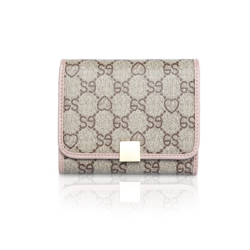 

Multifunctional genuine leather small wallet tri-fold buckle wallet simple card holder short folding wallet for women