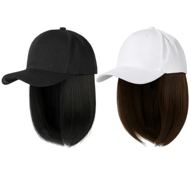 

Wholesale Top quality Natural Short Wavy Hair Synthetic Hair Attached Adjustable Bobo Women Baseball Wig Hats