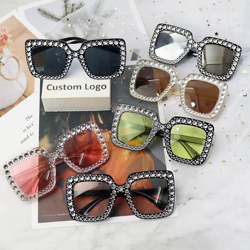 

Fashion Explosion Hot Sale Luxury Sunglasses Rhinestone Inlaid Personality OEM Custom Women Sunglasses, 10 colors