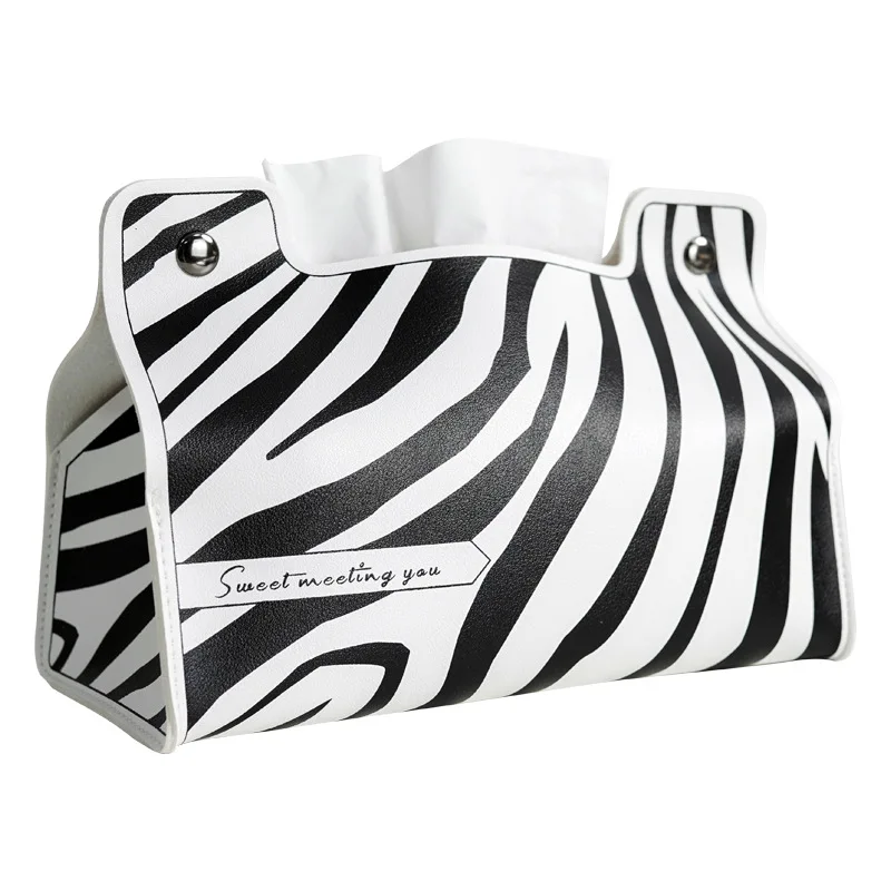 

Amazon ins hot seller zebra-stripe household coffee shop restaurant Eco-friendly PVC leather tissue box with LOGO