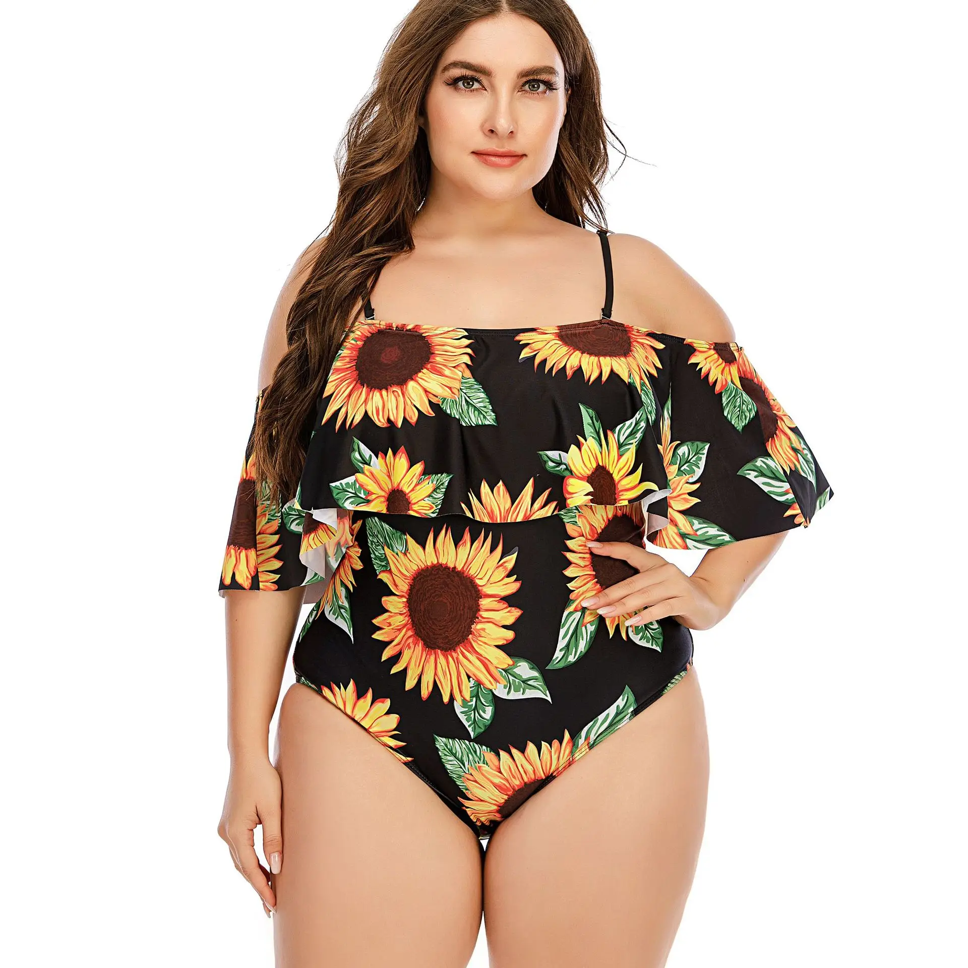 

Wholesale Swimwear Customize Logo Women Plus Size 5XL One-piece Suit Beachwear bikini Sexy girls Swimsuit cut out style, Black