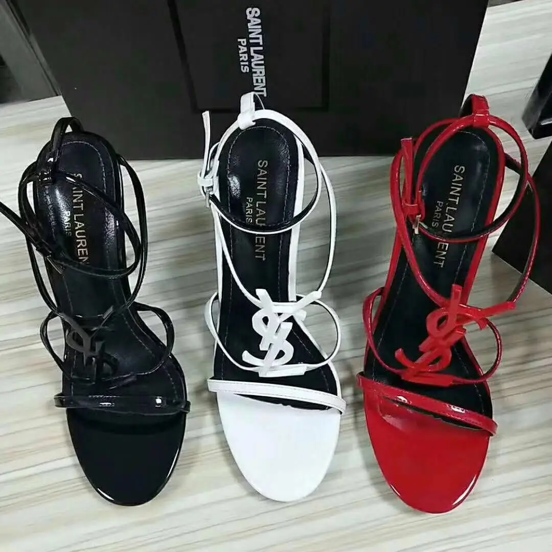 

New Fashion Sandal Sexy Letters Shape High Quality Genuine Leather Heels in Popular Brand, Black,grey