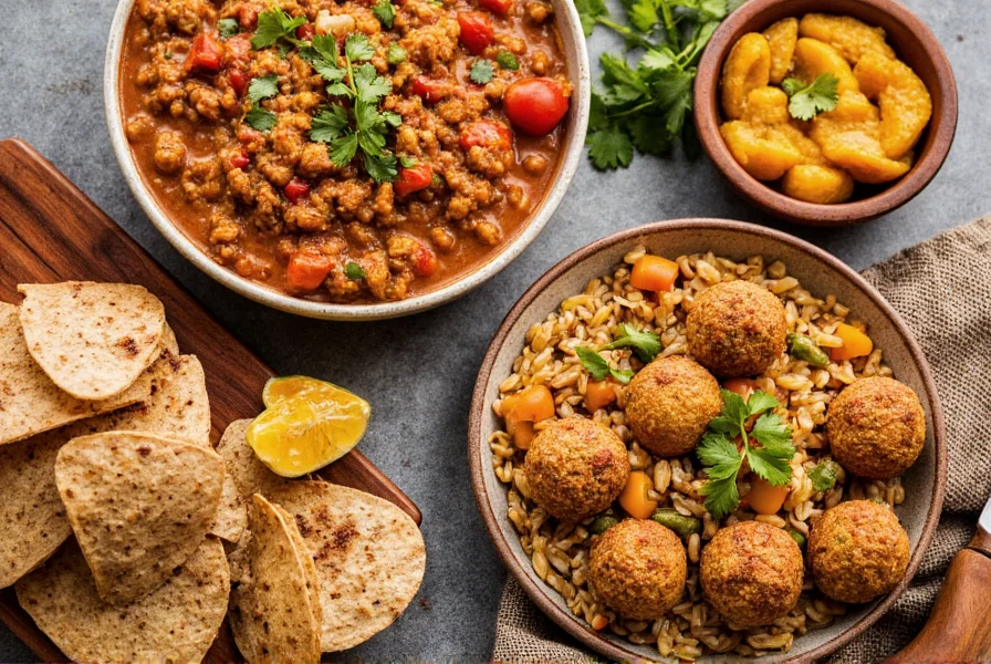 Various international dishes featuring cumin including Indian curry, Mexican chili, and Middle Eastern falafel