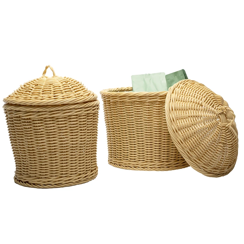

Top Quality Basket Storage Rattan Storage Basket With Lid Custom Woven Basket Organizer Storage Box, Beige, accept customized color