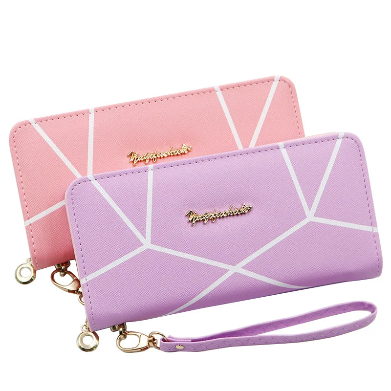 

Wholesale Ladies Wallet Geometric Pattern Teen Zipper wallets PU Leather Clutch Long Purse Women Daily Use, As pictures