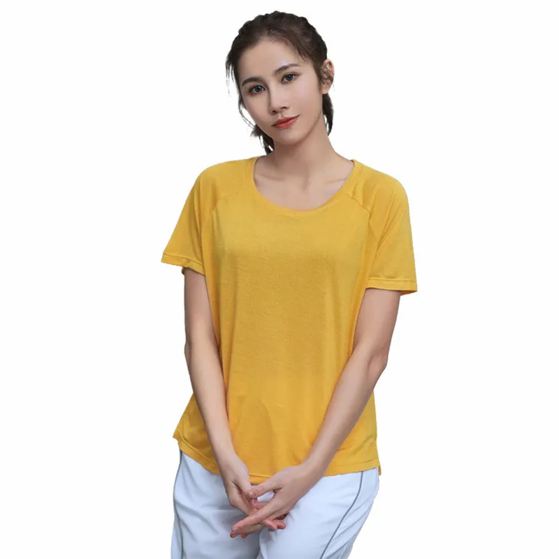 

Women Spring Summer Renewable Fiber Thin Breathable Sports Yoga Short-sleeved Quick-drying T-shirt, As the picture display