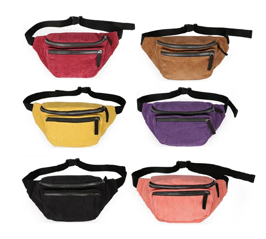 

Wholesale fashion corduroy waist belt bag women custom fanny pack