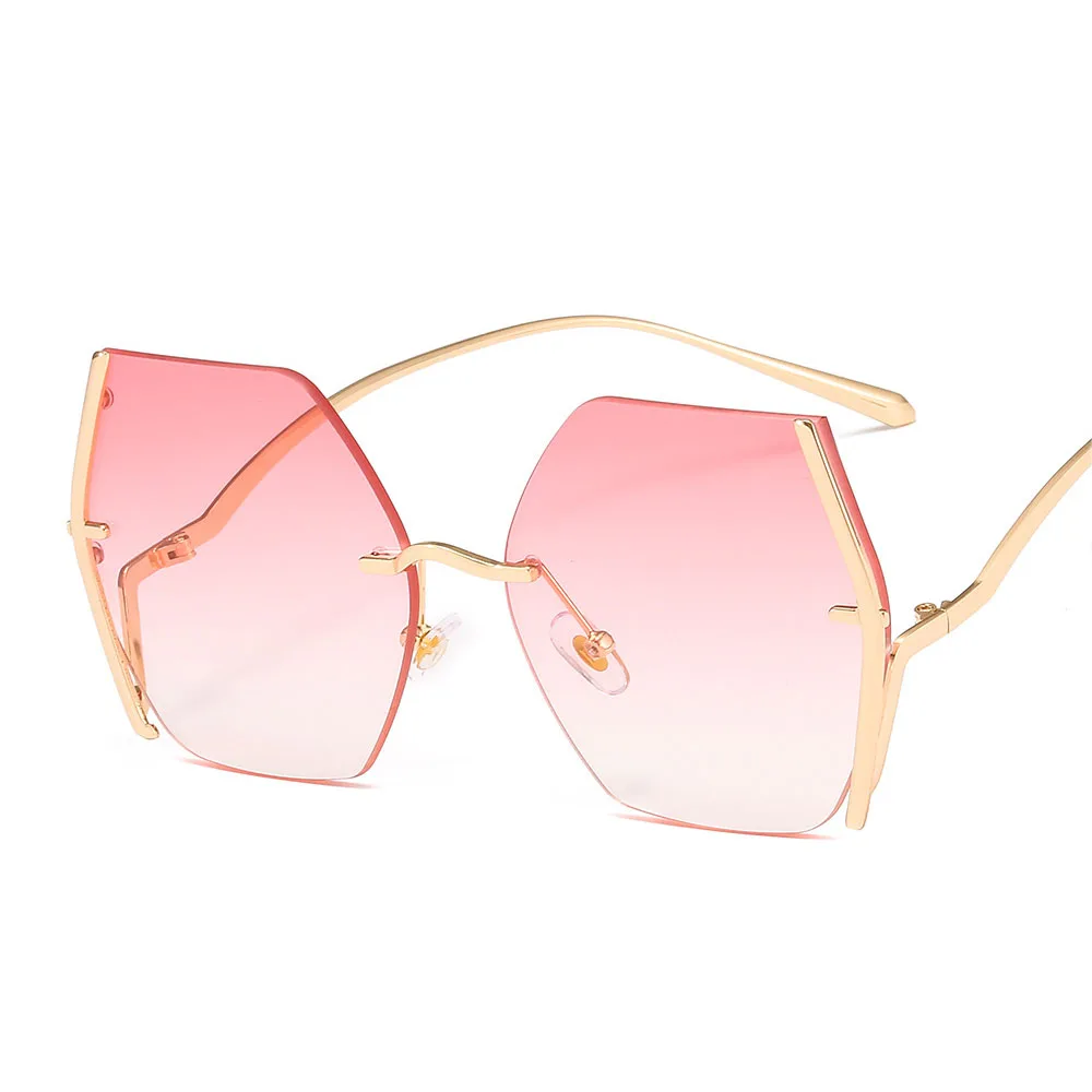 

MOCOO Europe and America fashionable ocean lens metal shades rimless oversized sunglasses 2020 for women and man, As you see