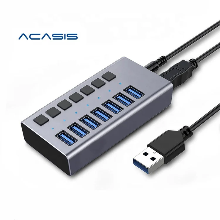 

ACASIS High Speed 7 Port USB 3.0 HUB Support Data Transfer and Charging with Switch and 36W 12V/3A Power Adapter For PC Laptop