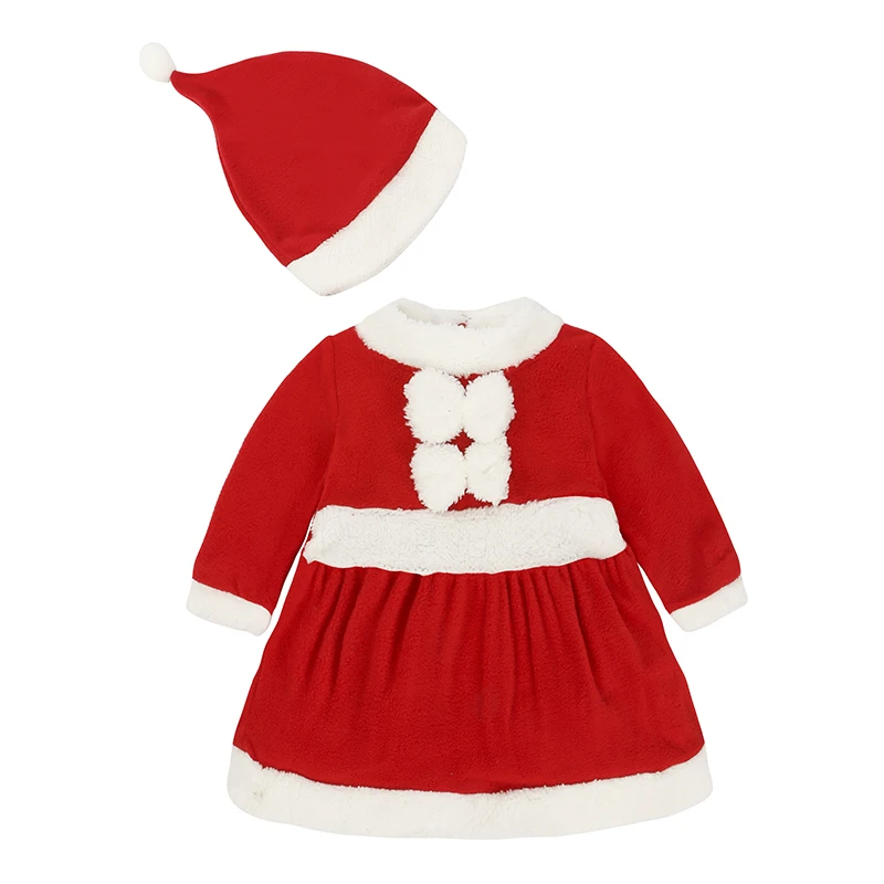 

2019 boutique red warm thick fleece winter baby girl christmas dresses with hat, As picture show