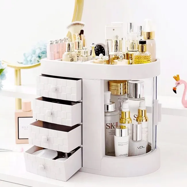 

Large Capacity Portable Multifunctional Waterproof&Dustproof Makeup Storage Holder for dresser, White;blue;pink