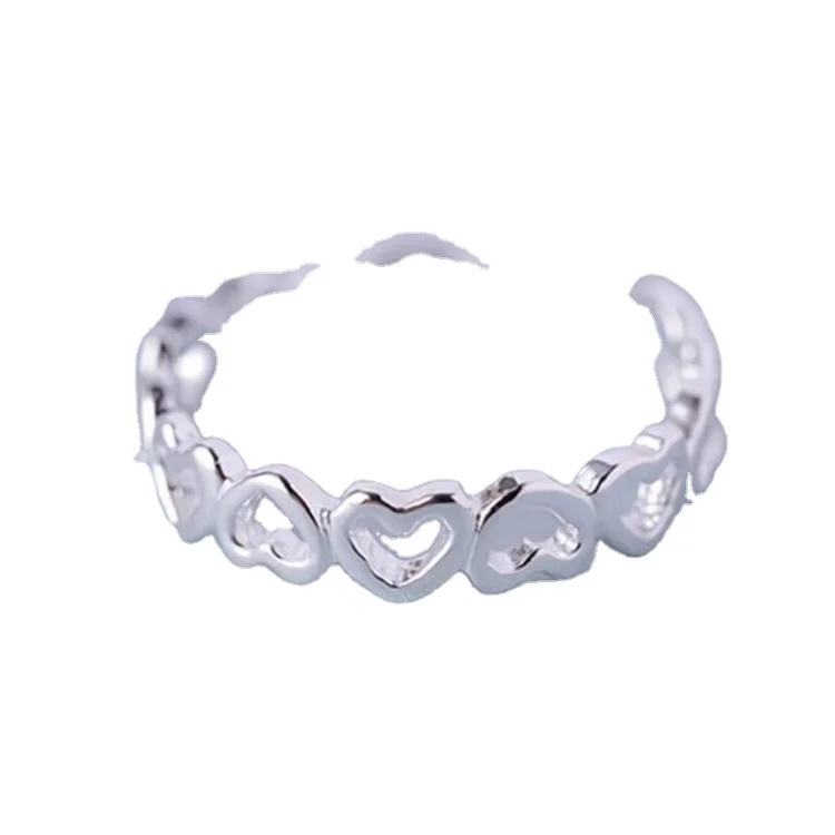 

Certified S990 Heart-To-Heart Beautiful Ring Japanese And Korean Silver Jewelry Open Mouth Heart-Shaped Factory Direct Sale