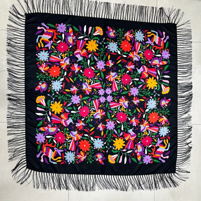 2025 New Style Daisy Twill Printed 110*110 cm Square Polyester Scarf Shawl Big Flower Turban Ethnic Style Scarf