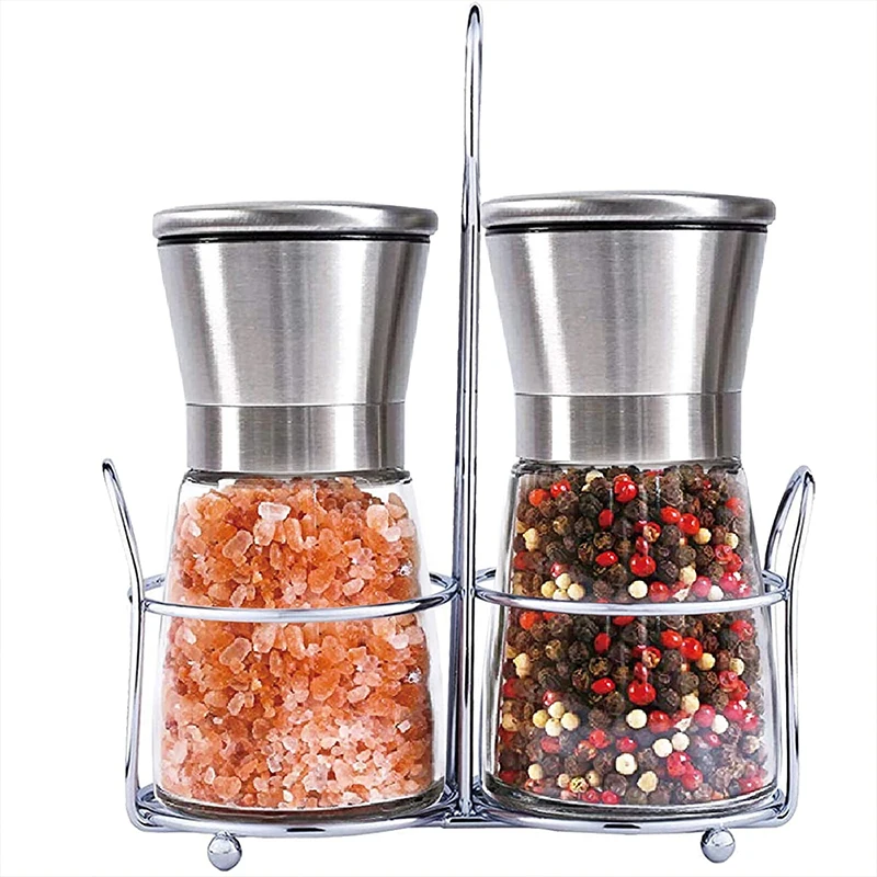 

Luxury 304 stainless steel pepper grinder set cross-border prickly ash sea salt glass manual grinding bottle set