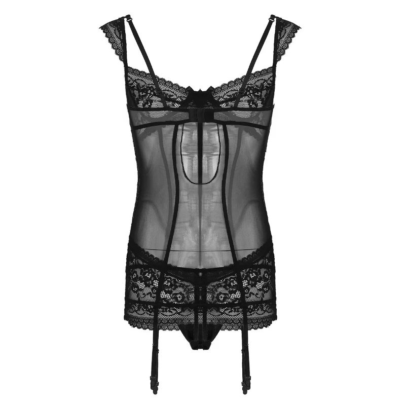 

iEFiEL Mens Sissy Floral Lace Lingerie Set Adjustable Spaghetti Straps Floral Lace Pouch Panties with G-string Thong Underwear