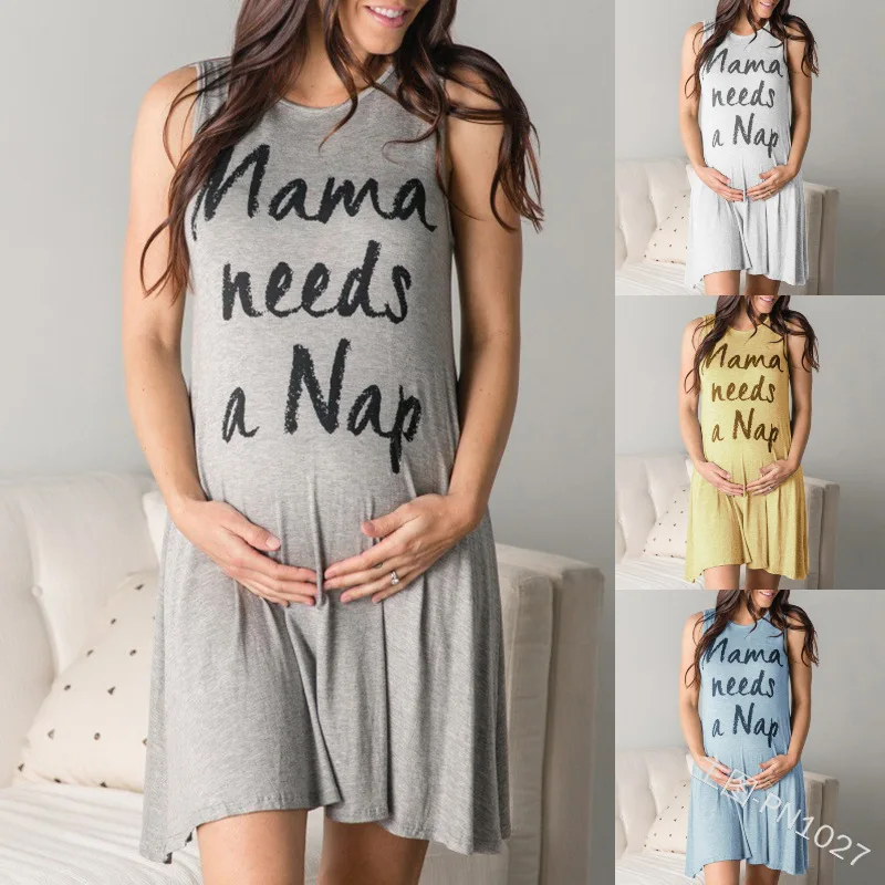 

Letter Print Pregnant Dress Maternity Sleepwear O Neck Dresses Summer Casual Nursing Baby Pregnancy Sundresses Tank Loose, Black yellow