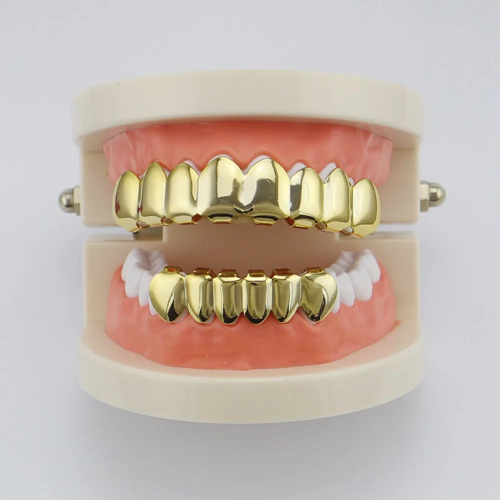 

Wholesale Hip Hop Gold Teeth Grillz Top & Bottom Grills Dental Mouth Punk Teeth Cosplay Party Tooth Rapper Jewelry Gift, Gold suit, silver suit, rose gold suit, gun black suit