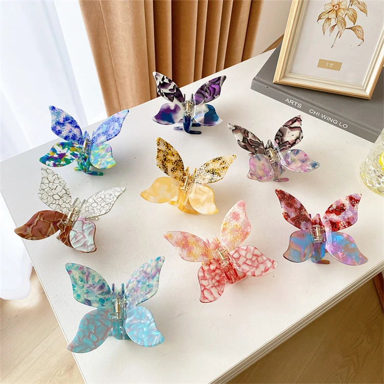 11CM Ins Korean Style Acetate Hair Claw Colorful Butterfly Hair Clips For Girls