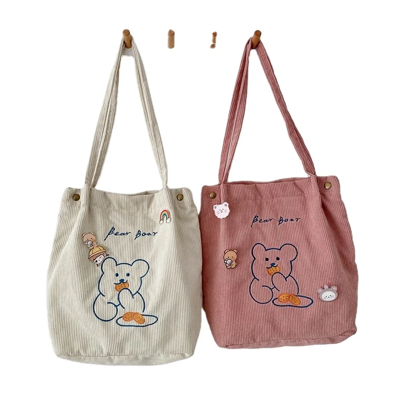 

Magnetic Hasp Cartoon Pattern Corduroy Shoulder Bag Women Fashion Large Capacity Canvas Shoulder Bag