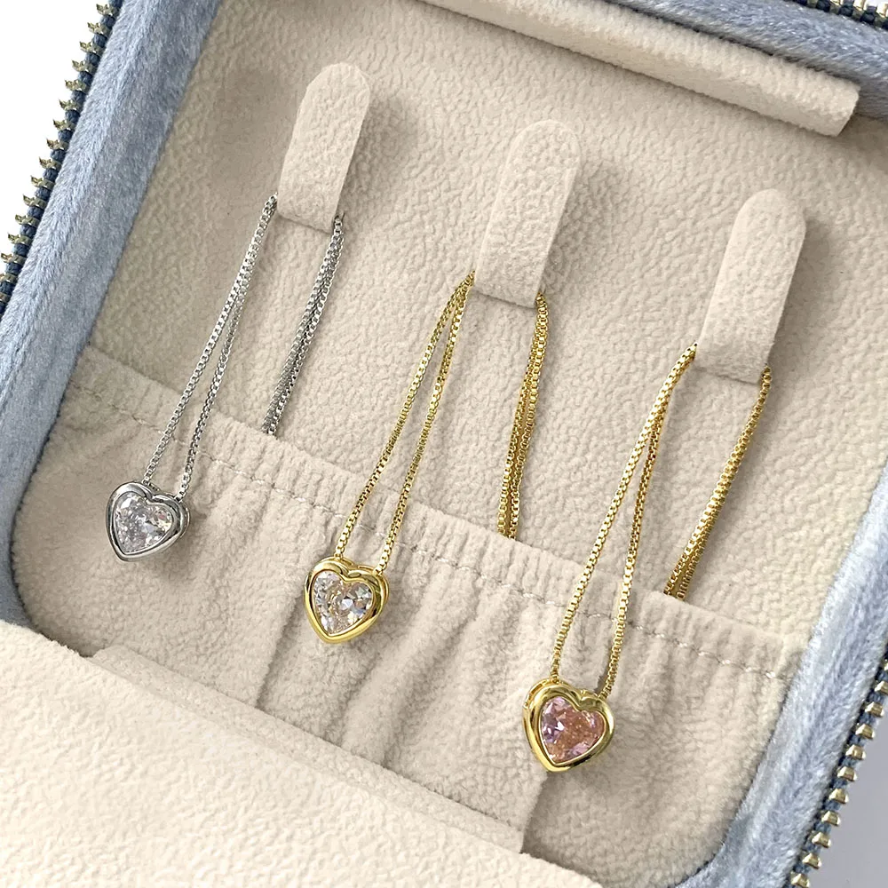 

single stone heart shaped cubic zirconia bezel setting minimalist pendant necklace