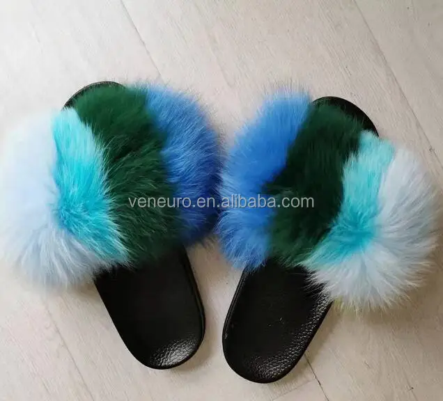 

Wholesale real fur slippers outdoor sliders multi colors fur sandals fox fur slides for women, Customized color