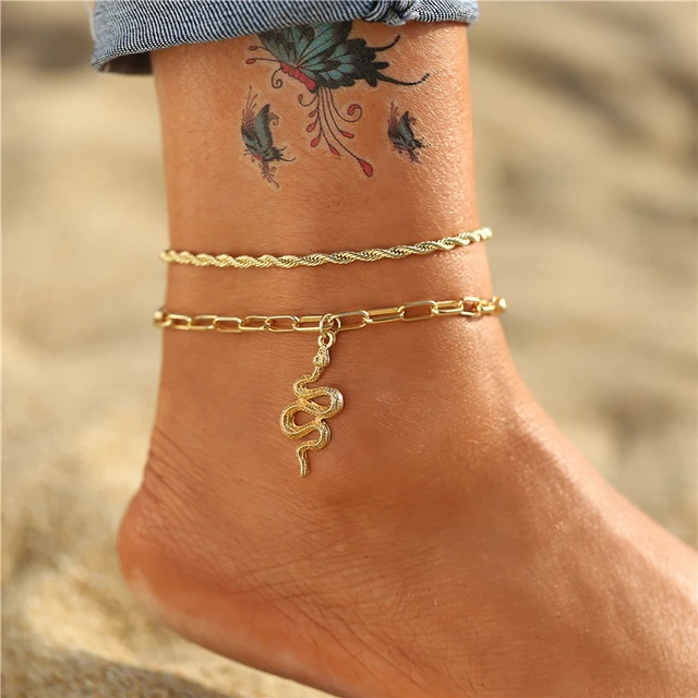 

Fashion women multilayer butterfly snake Anklets gold chain anklet bracelet foot jewelry