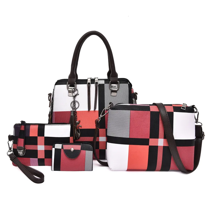 

2021 New Design hand bags ladies cheap 4 Pieces PU Ladies Handbags wholesale handbag set fashion trend bag, Red, grey, white, pink, brown