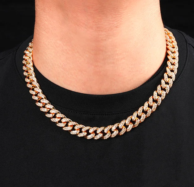 

Diamond Cuban Chain Necklace 12mm All Ice Rhinestone Shiny Hip Hop Jewelry