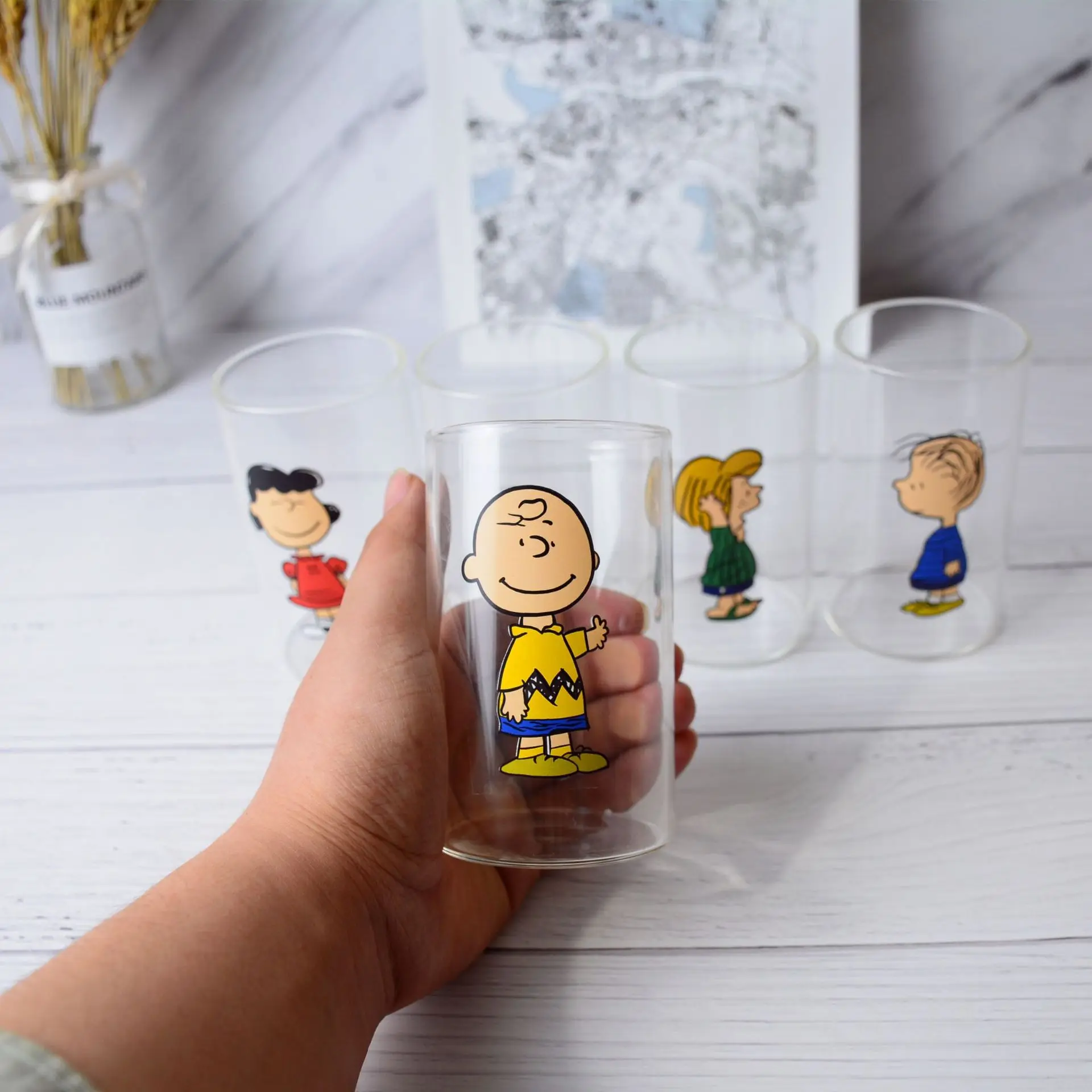 

Wholesale Customized Tumbler High Borosilicate Cartoon Puppy Round Cute Printed Drinking Glass Cup