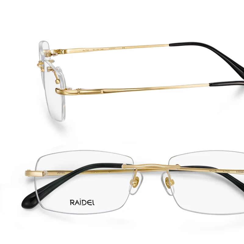 

Luxury Customize Hand-made 18K Golden Rimless Eyeglasses Frame. Leisure&Vogue,Unisex. Optional Prescription Lens Available, White