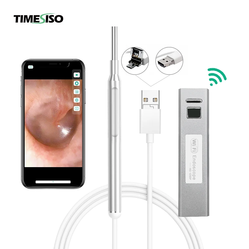 

Android IOS Windows Visual Digital Wifi Ear Wax Cleaner Kit 3.9mm 720P Wireless Otoscope Camera, White silver