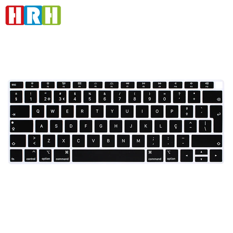 

EU Layout Portuguese Silicone Keyboard Cover Skin Protector for MacBook Air 13 A1932 keyboart high invisible protector teclado, Black