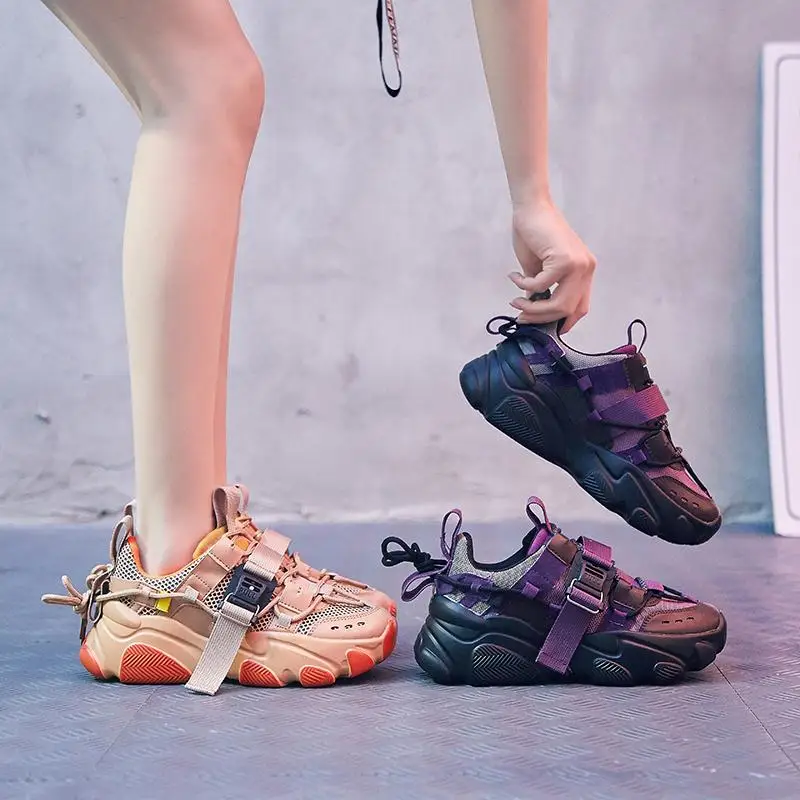 

Wholesale shoes 2021 women sneakers fashion strap street wear platform walking shoes women's casual shoes platform fashionable