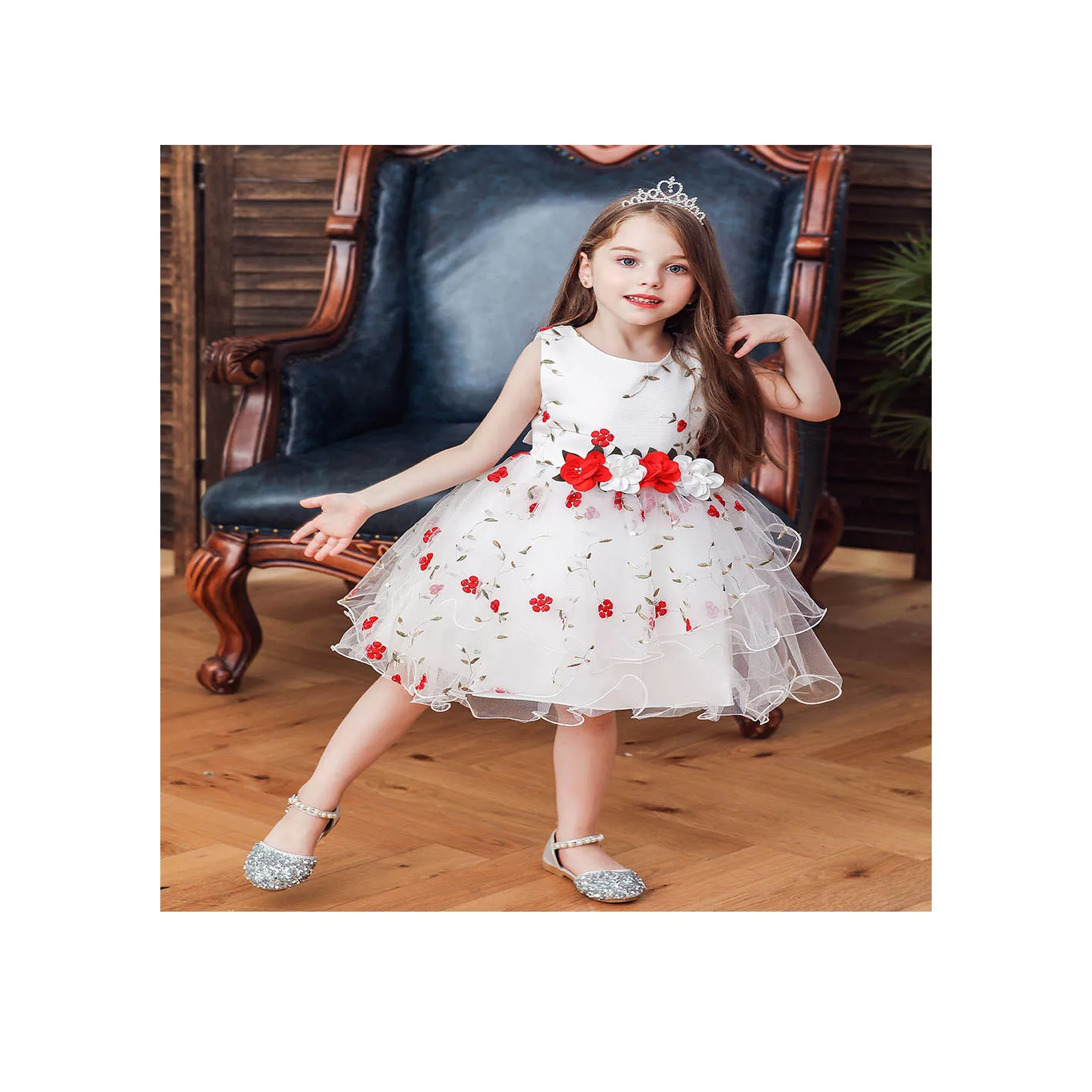 

High Quality Baby Girl Birthday Skirt Dress Online Summer Floral Baby Girl Tulle Puffy Skirt Girl's Princess Dress
