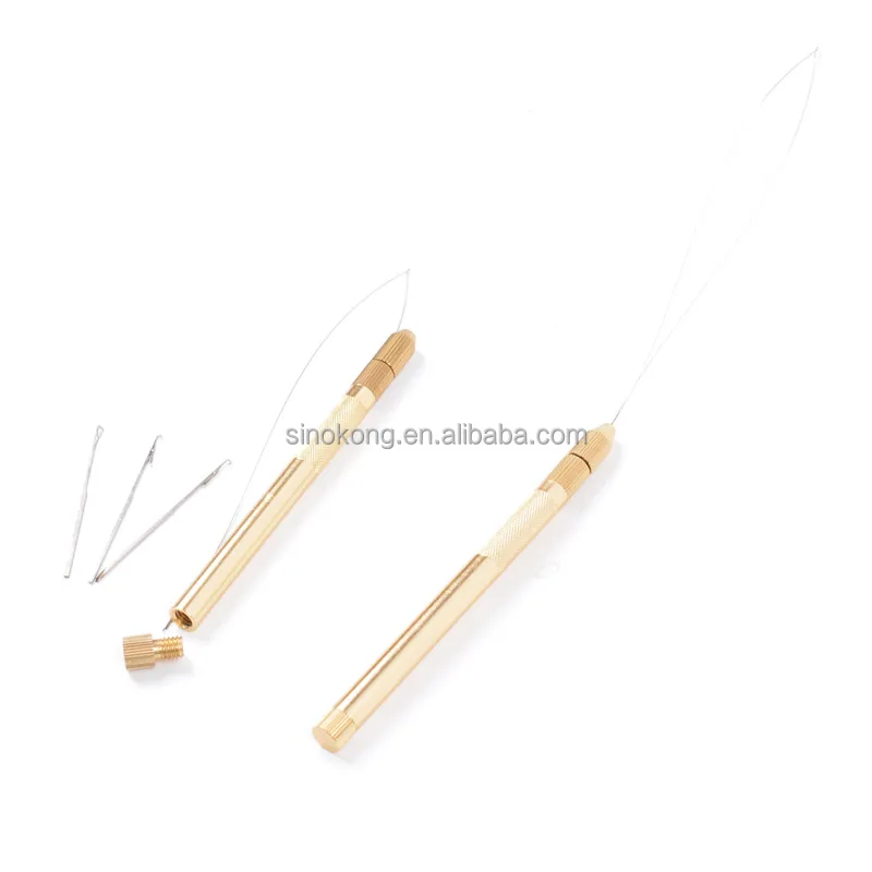 

Wholesale metal loop hook needle threader for hair extension tools, Silver/gold